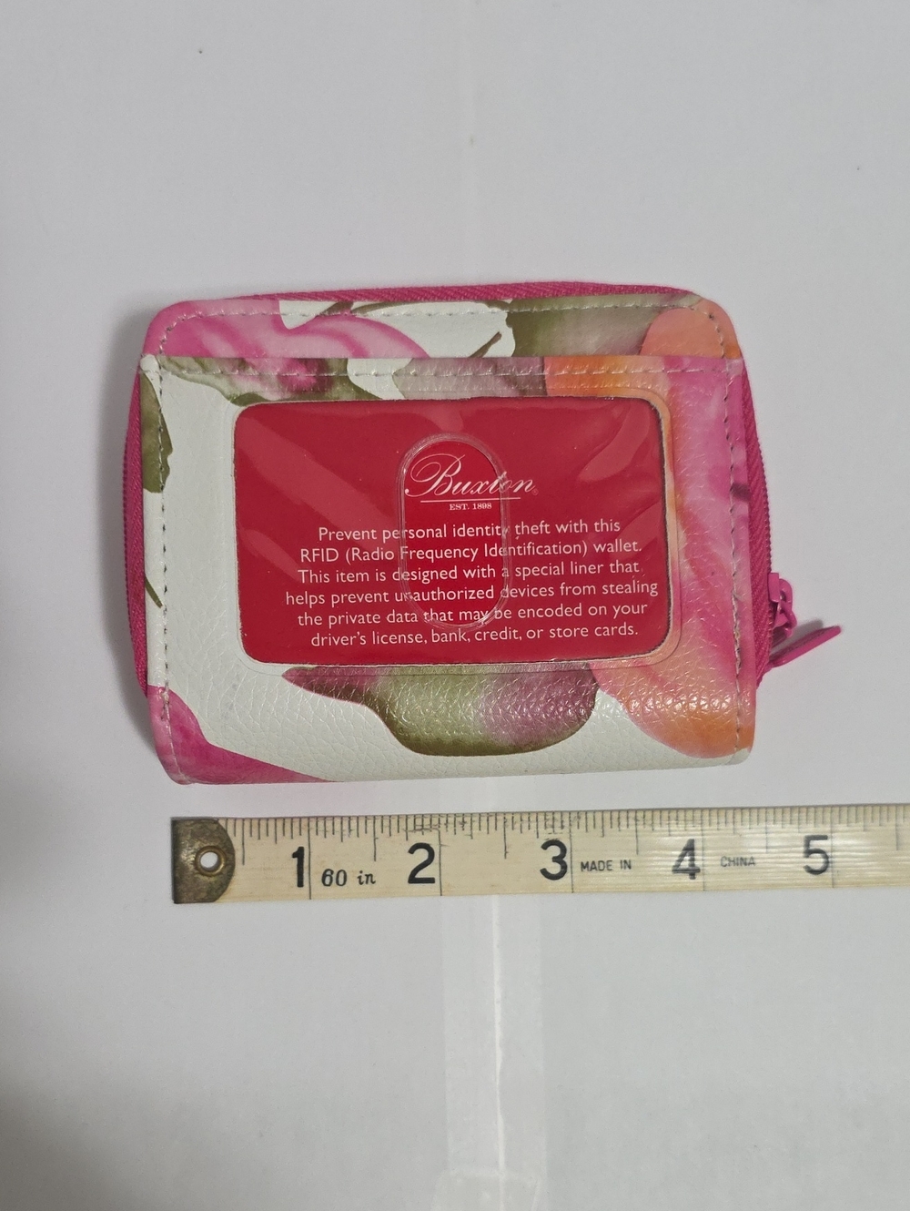 Buxton Pink Floral RFID Zip Wallet with Clear ID Window